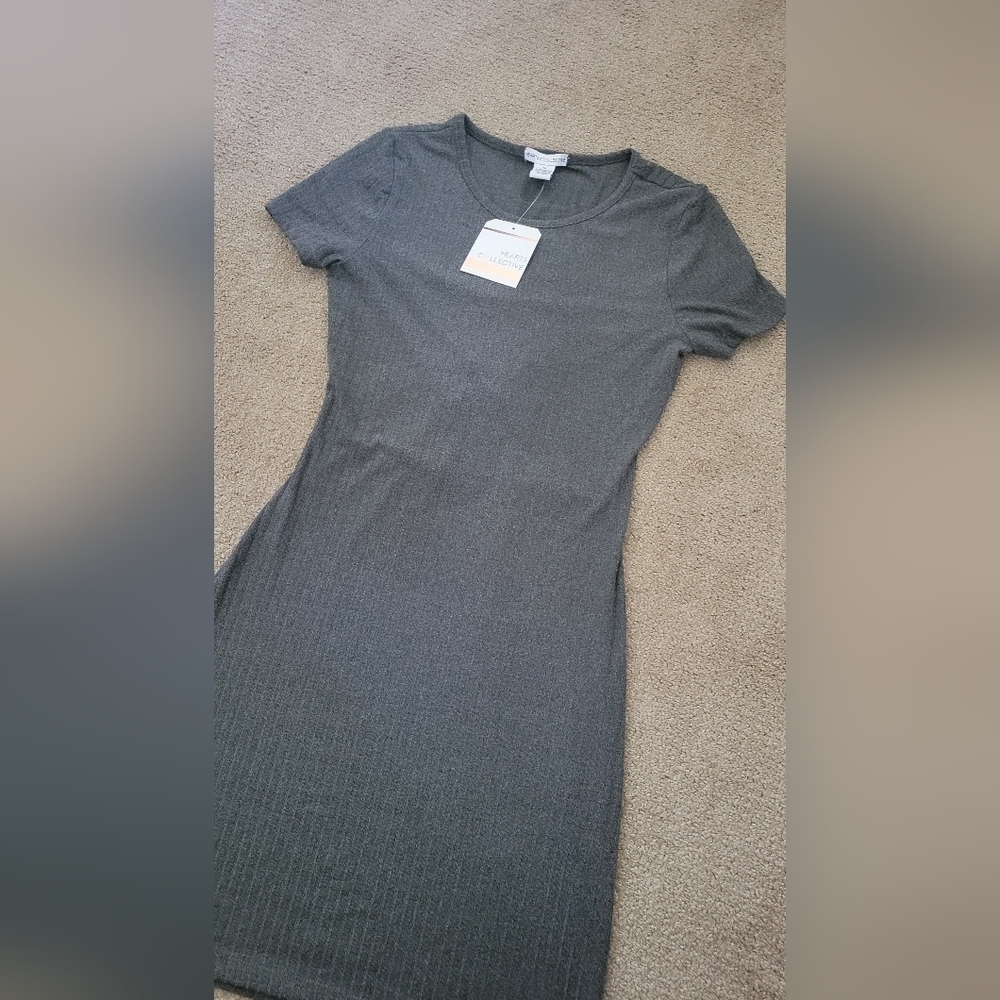 Hearts Collective Grey Ribbed Knit Lace Up Back Casual Dress - Picture 6 of 8